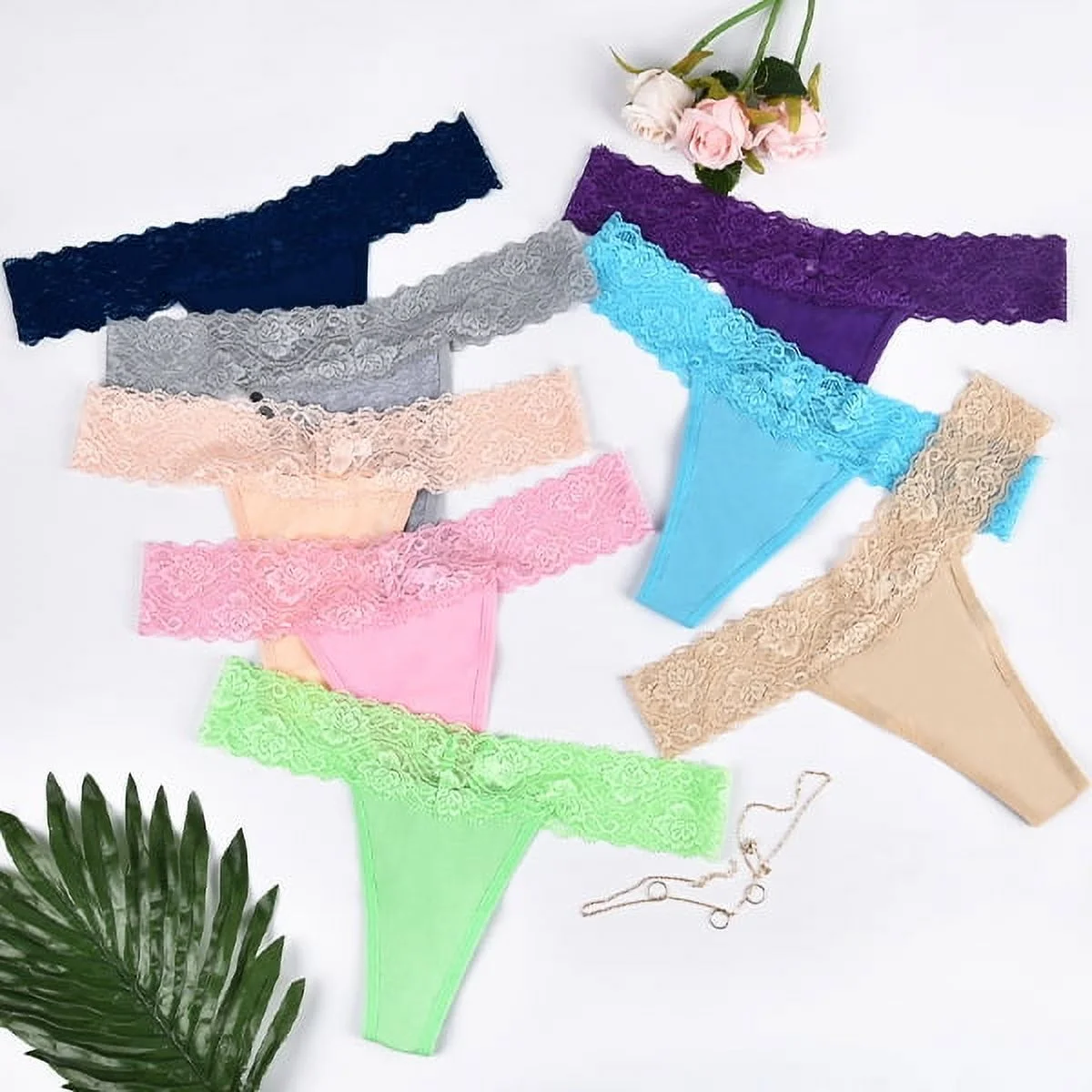 Sexy Lace Thongs for Women Thong Underwear Women Lace T-Back Panties Women Underwear Cotton Thongs Cheeky,10 Pack – Image 8
