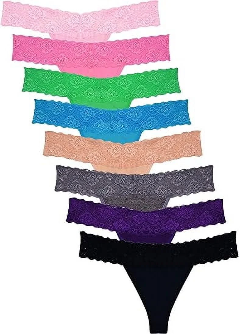 Sexy Lace Thongs for Women Thong Underwear Women Lace T-Back Panties Women Underwear Cotton Thongs Cheeky,10 Pack – Image 14