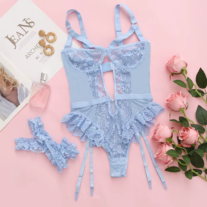2Pcs Red Floral Lace Garter Lingerie Set with Choker Women Intimates 2022 Underwire Bra and Thongs Ladies Underwear Set
