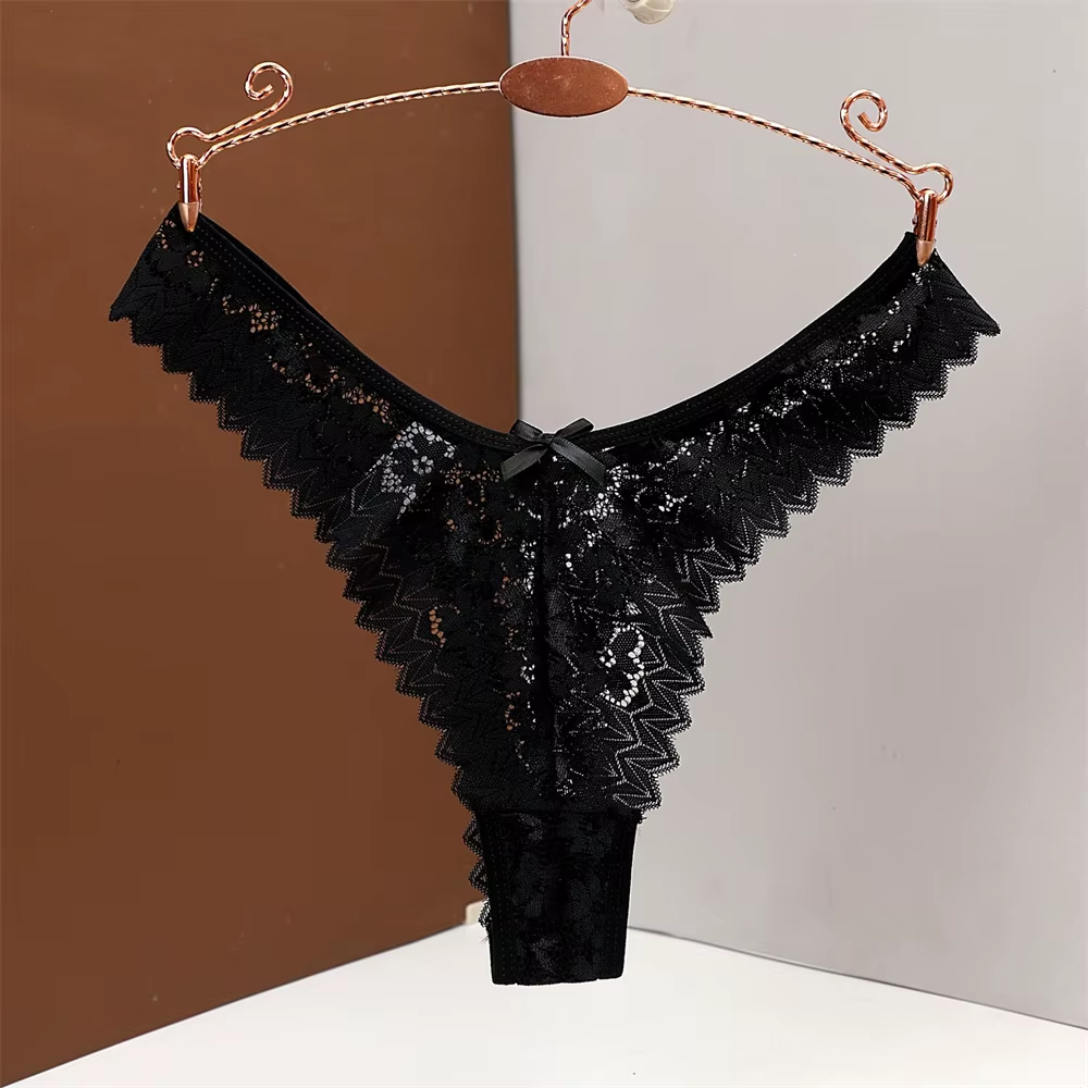 3PC Free Shipping Sexy T Back Woman Thong Panty Mid Waist Lace Panties Transparent Underwear "V-Shape" Girls Erotic Panty – Image 3
