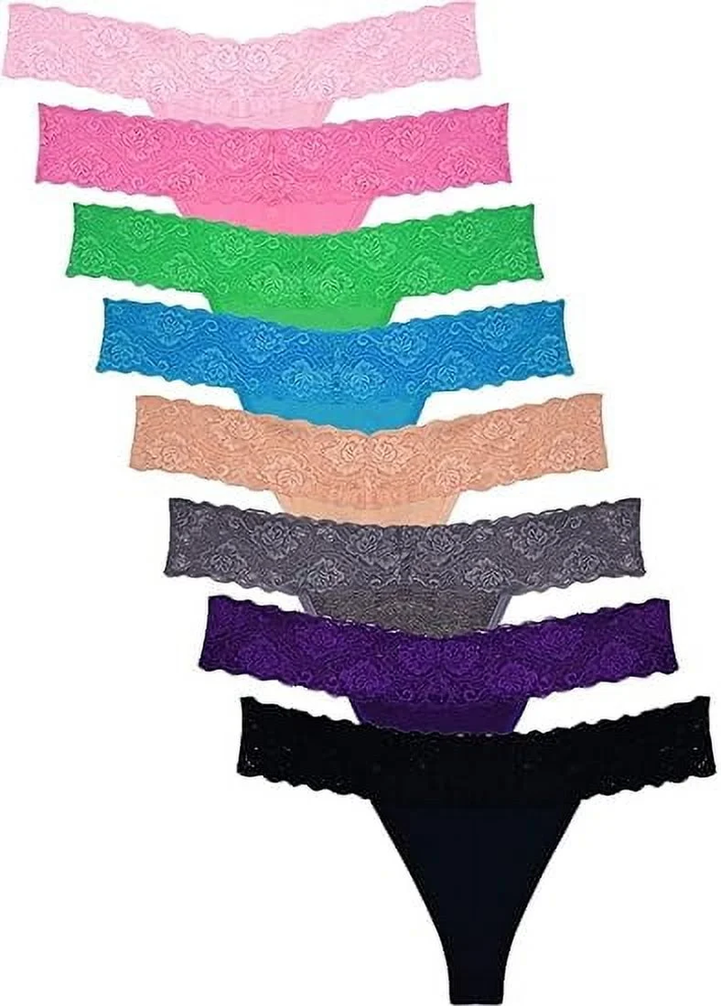Sexy Lace Thongs for Women Thong Underwear Women Lace T-Back Panties Women Underwear Cotton Thongs Cheeky,10 Pack – Image 13