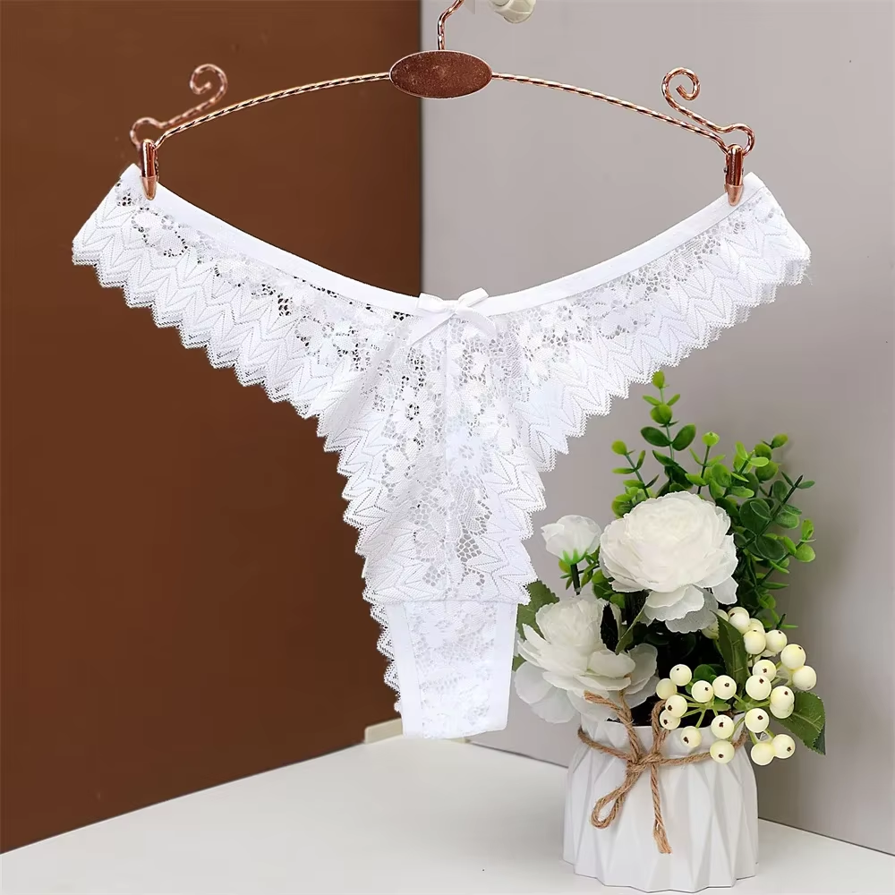 3PC Free Shipping Sexy T Back Woman Thong Panty Mid Waist Lace Panties Transparent Underwear "V-Shape" Girls Erotic Panty – Image 4