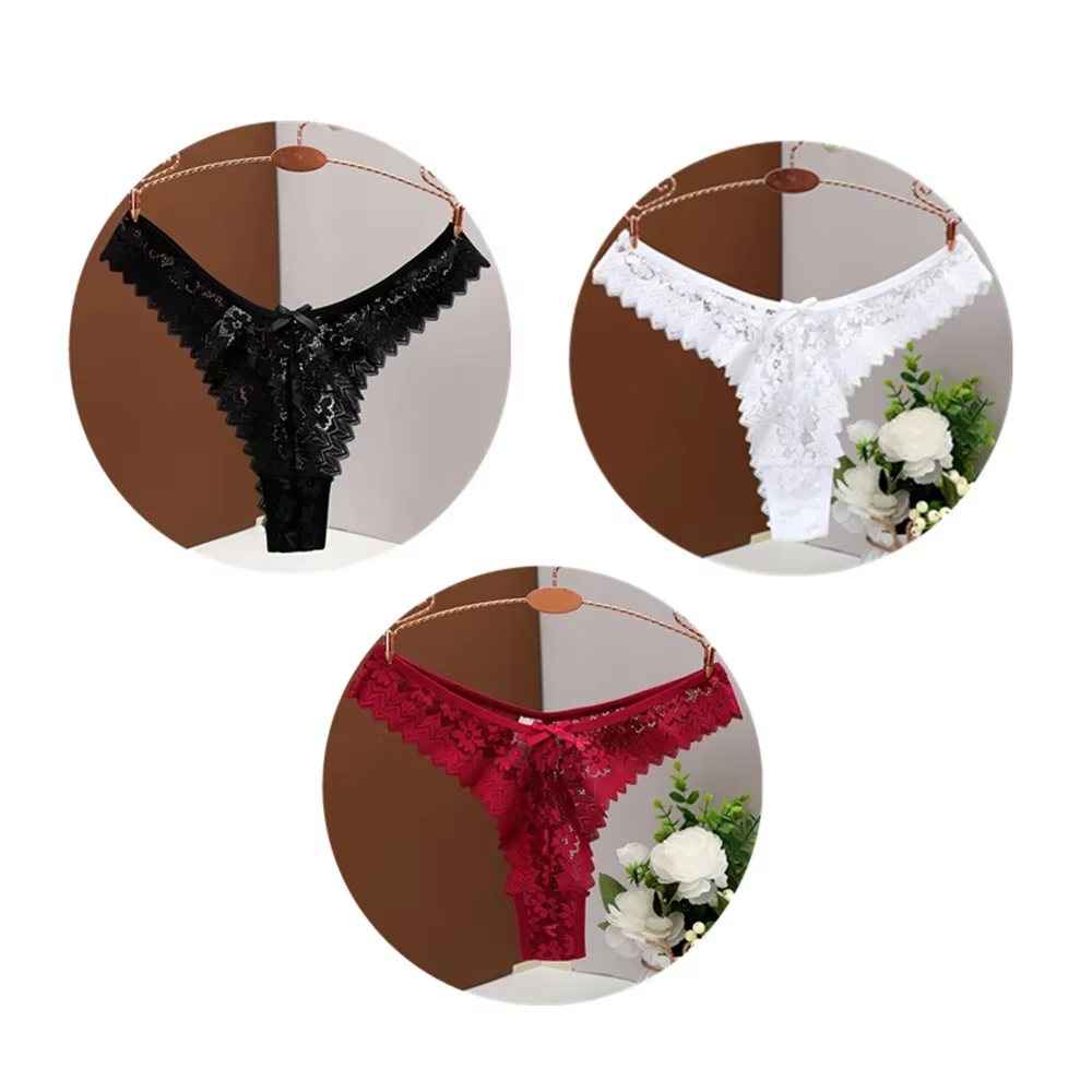3PC Free Shipping Sexy T Back Woman Thong Panty Mid Waist Lace Panties Transparent Underwear "V-Shape" Girls Erotic Panty – Image 10