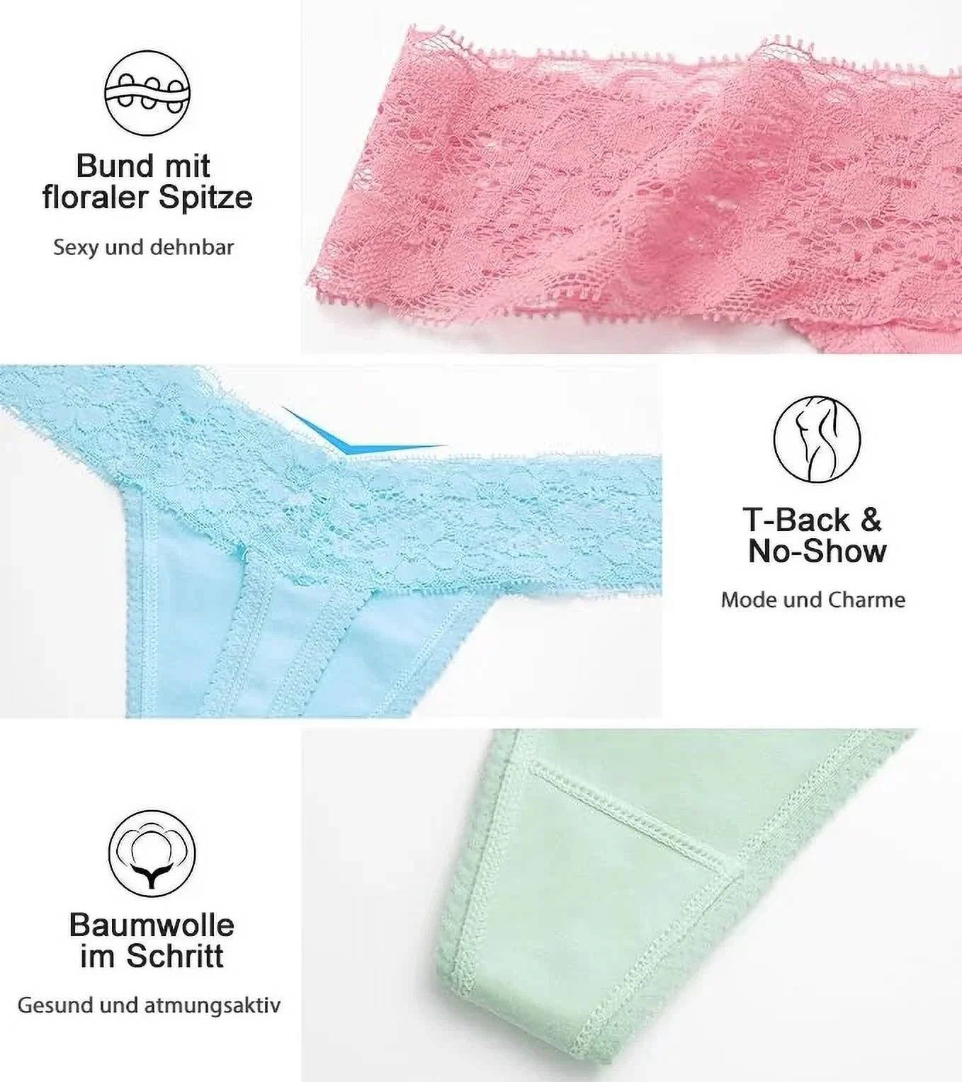 Sexy Lace Thongs for Women Thong Underwear Women Lace T-Back Panties Women Underwear Cotton Thongs Cheeky,10 Pack – Image 9
