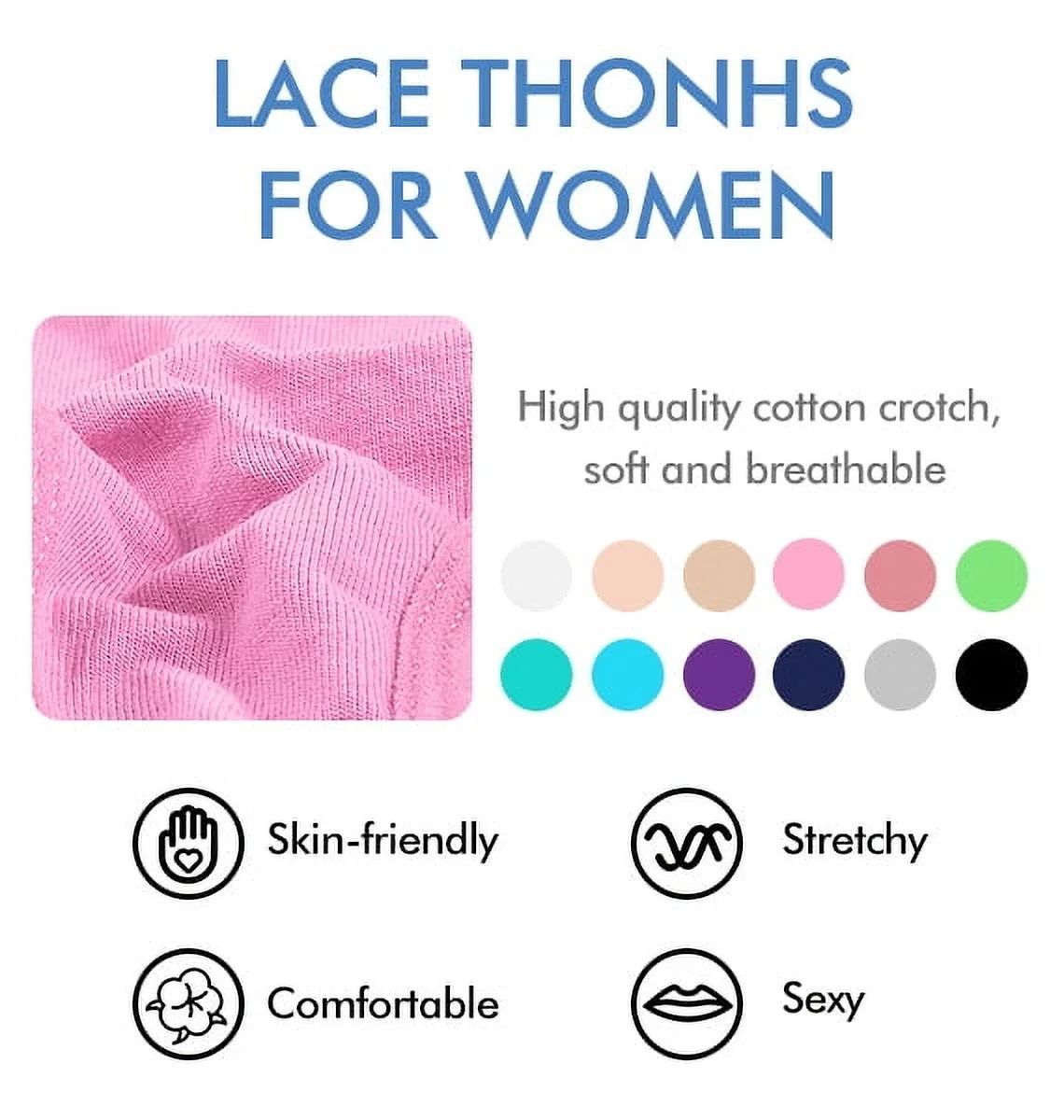 Sexy Lace Thongs for Women Thong Underwear Women Lace T-Back Panties Women Underwear Cotton Thongs Cheeky,10 Pack – Image 3