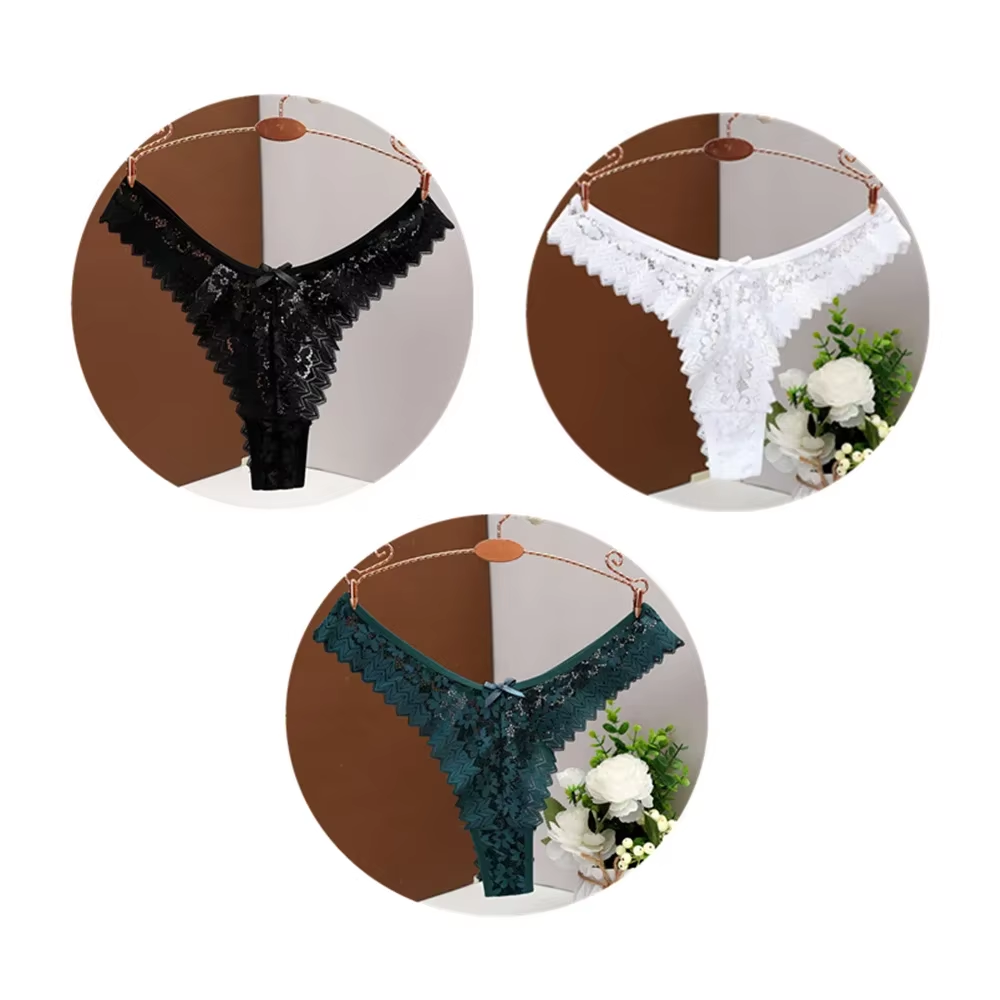 3PC Free Shipping Sexy T Back Woman Thong Panty Mid Waist Lace Panties Transparent Underwear "V-Shape" Girls Erotic Panty – Image 11