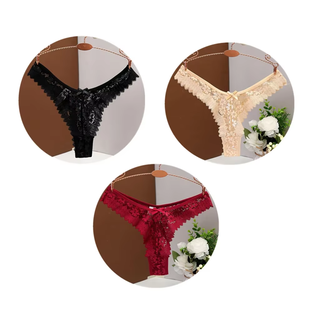 3PC Free Shipping Sexy T Back Woman Thong Panty Mid Waist Lace Panties Transparent Underwear "V-Shape" Girls Erotic Panty – Image 13