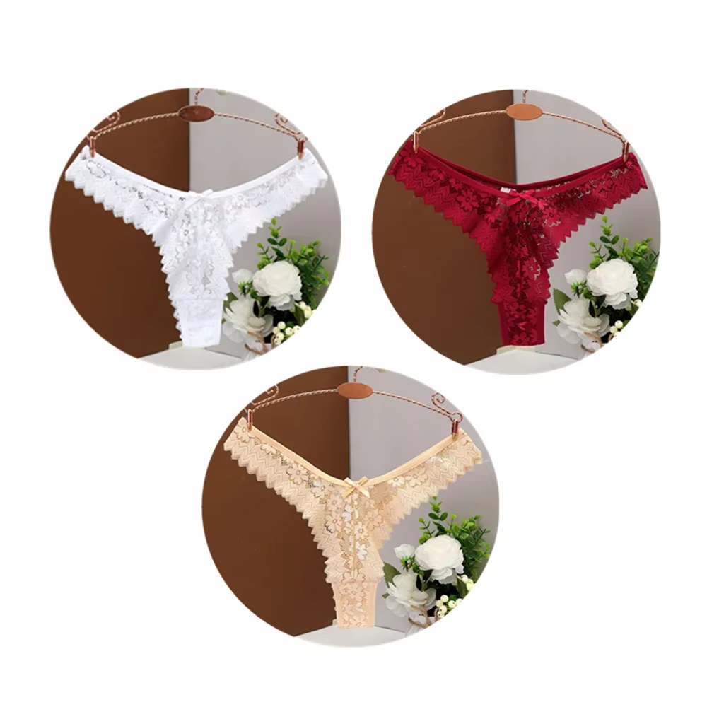 3PC Free Shipping Sexy T Back Woman Thong Panty Mid Waist Lace Panties Transparent Underwear "V-Shape" Girls Erotic Panty – Image 9