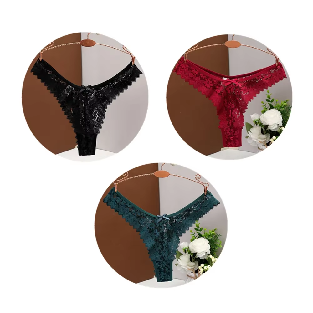 3PC Free Shipping Sexy T Back Woman Thong Panty Mid Waist Lace Panties Transparent Underwear "V-Shape" Girls Erotic Panty – Image 14